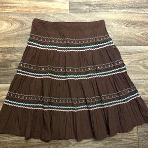 Brown Skirt with white blue and pink designs